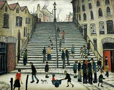 LS LOWRY WICKS STEPS WALL HANGING COVER ART DECO 30x20 Inch Canvas Framed