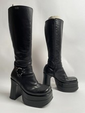 Vtg 90s Buffalo London Black Platform Knee High Boots 5 38 Glam Rock 70s goth
