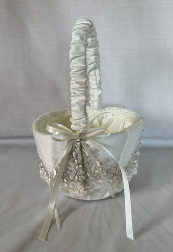 Flower girl basket - basket, ivory
