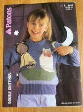 Patons 8403 childs owl & the pussycat sweater vintage knitting pattern 