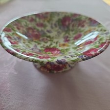 Vtg Royal Winton Summertime Pink Chintz Floral Nut Candy Footed Pedestal Dish