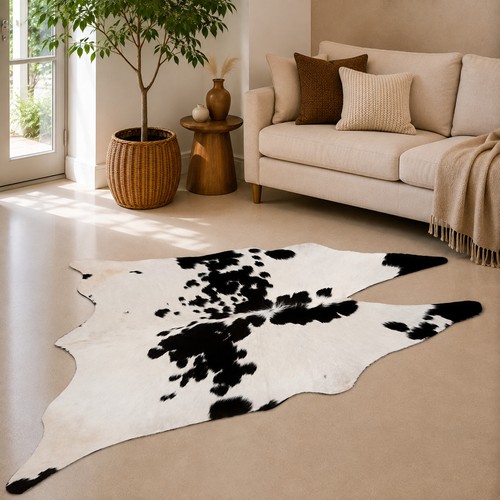 Genuine brown white cowhide - white,