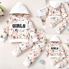 Kids Girls Floral Hooded Sweatshirt Tops Pants Tracksuit Outfit Toddler Clothes
