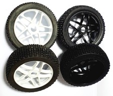 1/8 Scale Off Road Nitro Buggy RC Wheels and Block Tread Tyres Black / White x 4