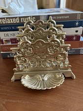 Vintage Art Nouveau Deco Ornate Brass Triple Letter Holder Organizer Shell Tray