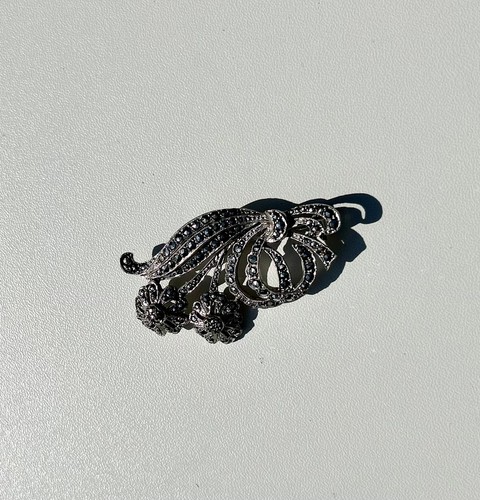Vintage marcasite flower leaf - marcasite,
