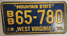 1971 West Virginia  License