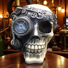 Steampunk Skull Gothic Ornament Industrial Cogs Gears Rivets Sculpture Home Deco