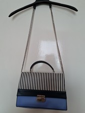 M & S Blue Navy/Cream Stripe Shoulder/ Handbag Excellent Condition