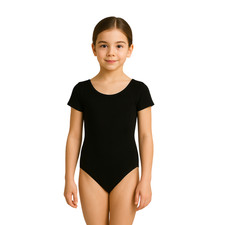 Girls Short Sleeves Bodysuit Round Neck Stretchy Kids Gymnastics Dance Leotard