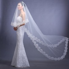 3M Cathedral Length Bridal Wedding Veil Lace Edge Tulles-White Ivory No Comb Acc