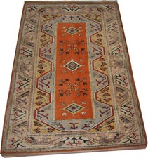 Quality Turkish Milas handmade wool rug in deep orange and yellow  6 x 4 ft