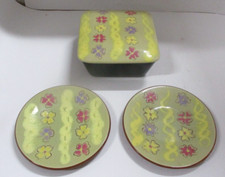 Vintage Stangl "Trailer" Pattern Cigarette Box with Two Ashtrays Rare Pattern