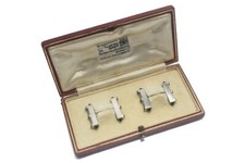 FINE QUALITY ANTIQUE ART DECO PLATINUM SAPPHIRE & DIAMOND CUFFLINKS c1930s BOXED