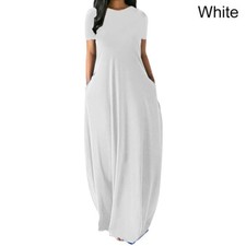 Women's Solid Color Maxi Dress Ladies Short Sleeve Casual Loose Holiday Dresses