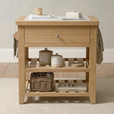 Whitewash Oak Kitchen Island - White Marble Top