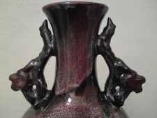 Chinese Japanese Flambe Awaji Tokoname Yixing Dragon Foo Dog Deer Handled Vase