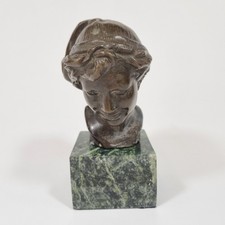 20thC Small Bronze Bust Of A Boy On Marble Base 13cm High