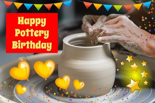 Happy pottery birthday card - happy, a5