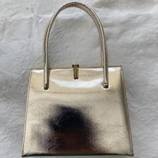 50's/60's Gold Metallic Ladies Vintage Hand Held Cream Fabric Lined Retro Bag