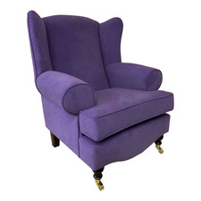 Accent Wing Back Queen Anne Chair with T-Cushion Seat  -Violet Soft Touch Fabric