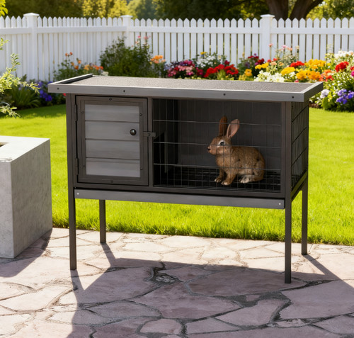 Wooden rabbit hutch elevated - rabbit,