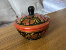 Pretty Paper Mache Pot with Lid Floral Pattern Storage Jar Height 5 Wide 9. 5cm