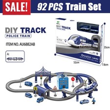 92PCS Electric Police Train Railway Auto Car Racing Track Set Kids Toy Race Game