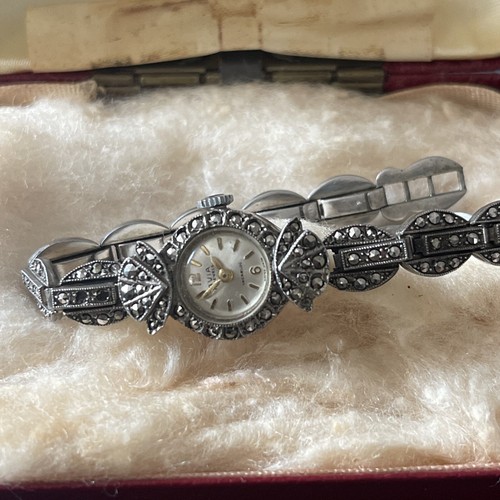 Silver marcasite watch with - silver,
