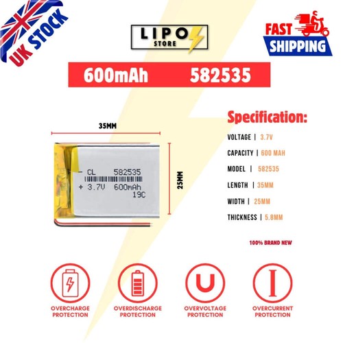 582535 600mah lipo - 3.7v,