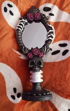 RARE Tk Maxx Homesense halloween bronze skull Mirror pink roses skeleton large