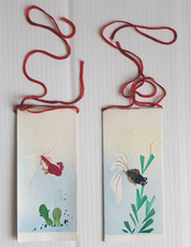 2 Oriental Chinese Bookmarks with Goldfish Koi Orange Black Fantail Fish VINTAGE