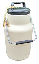 Vintage French Milk Churn with Lid in Cream and Black Coloured Plastic     P1606