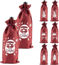 Burlap Bottle Bags,8 PCS Christmas Wine Bags,Red Hessian Wine Bags,Reusable Win