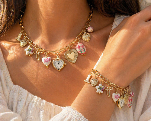 Vintage pink ceramic charm - ceramic,