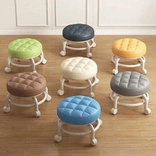 Leather Rolling Stool with