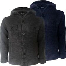 Mens Cardigan Jumper Knitted Pullover Top Hooded Wool Winter Warm Buttons NEW