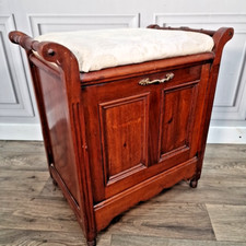 Antique Vintage Wooden Purdonium Piano Dressing Stool Storage Sewing Box Music