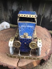 Vintage scratch built MECCANO CLASSIC CAR hand made blue gold 13.5" model