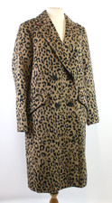 RED HERRING Leopard Print Coat Wool Blend Double Breasted Midi UK 14 - EHB