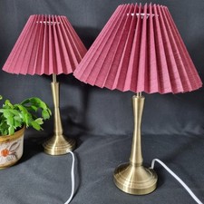 Pair Gold Table Lamps Burgundy Pleated Lampshades Classic