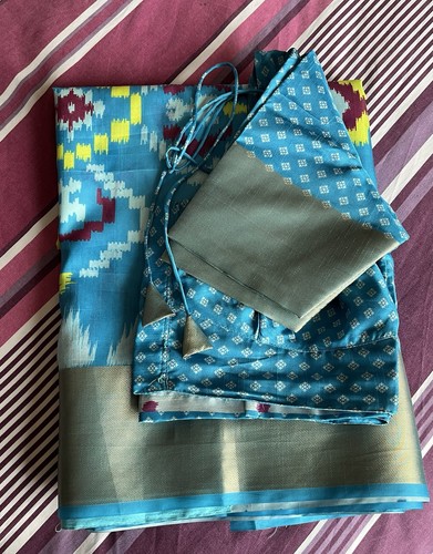 Sky blue silk saree with - silk,