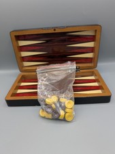 Small Handmade Wooden Travel Backgammon Set - Complete - VGC