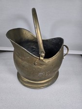 Vintage Brass Coal Scuttle Bucket – Fireplace Ash Kindling Holder – Antique...