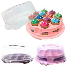 Plastic Cupcake Box Round Cake Storage Carrier Container Clear Lock Lid White UK