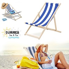 Wooden Beach Folding Deck Chair Lounger Sunbed Garden Seaside Beach Traditional