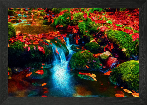 Rocky leafy river framed wall - river,