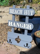 New Blue Wooden Beach Hut Sign