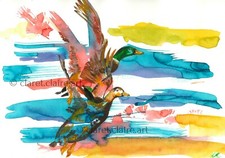 Contemporary Vivid Colourful Ink Prints Hens  Birds Duck Pheasant peacock turkey