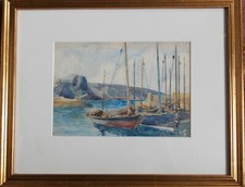 Original Watercolour by a Listed Scottish Artist Andrew Black Boats in Harbour